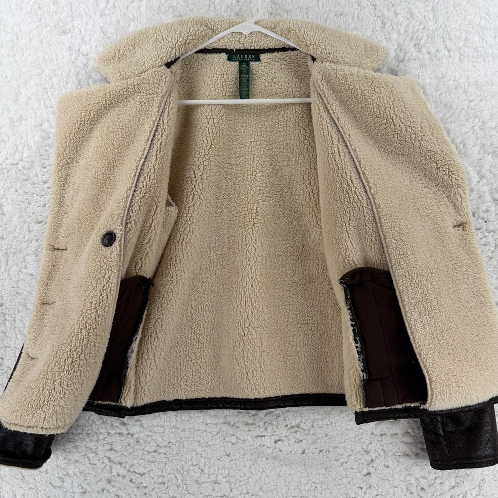 Lauren Ralph Lauren Coat Womens Medium Brown Faux Leather Shearling‎ Pea Coat - Picture 3 of 10